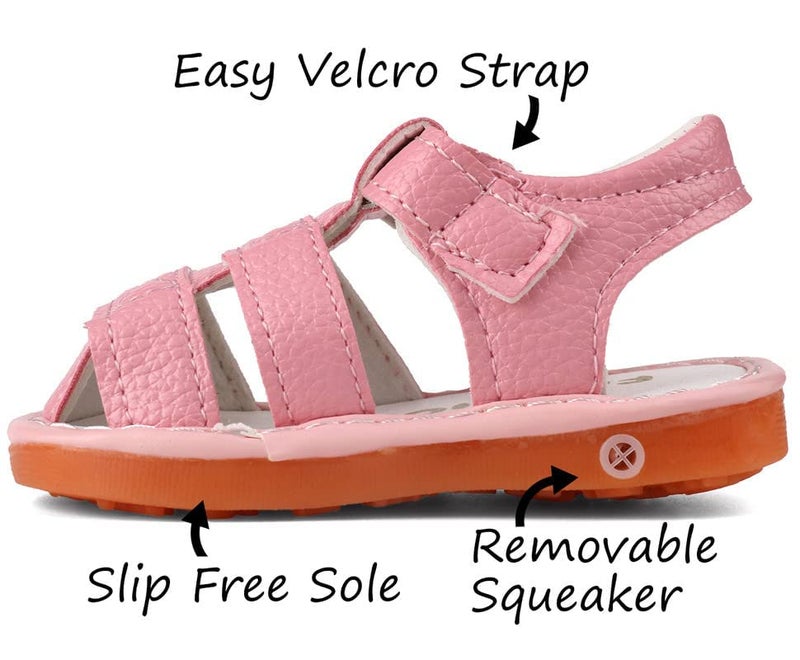 CINDEAR Baby Boys & Girls Sandals Squeaky Closed-Toe Anti-Slip Premium Rubber Sole Toddler First Walkers Shoes Indoor & Outdoor with Removable Squeakers 1302-PK15 - Image 2